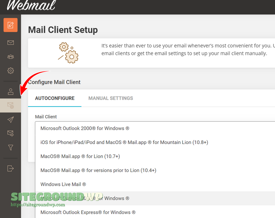 Webmail 手动配置 Manual Settings 中的服务器连接参数