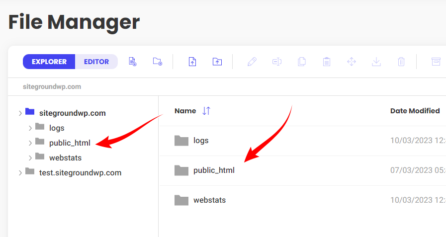 SiteGround File Manager 上传文件选择界面