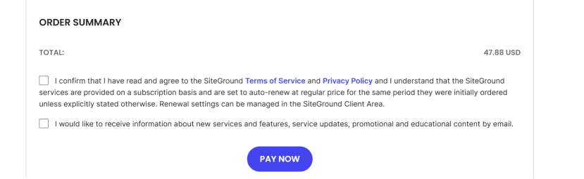 SiteGround 点击付款按钮