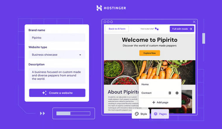 Hostinger AI 网站生成器界面