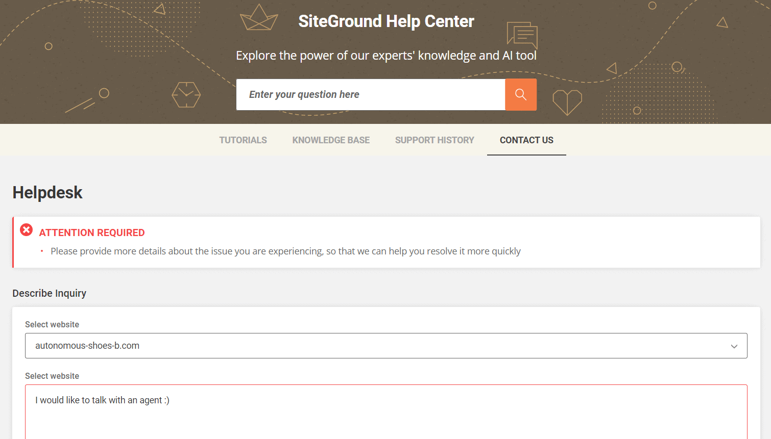 SiteGround help desk